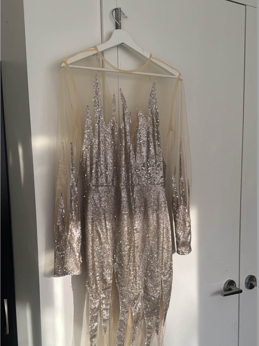 House of CB Champagne Sequin Long Sleeve Mesh Dress